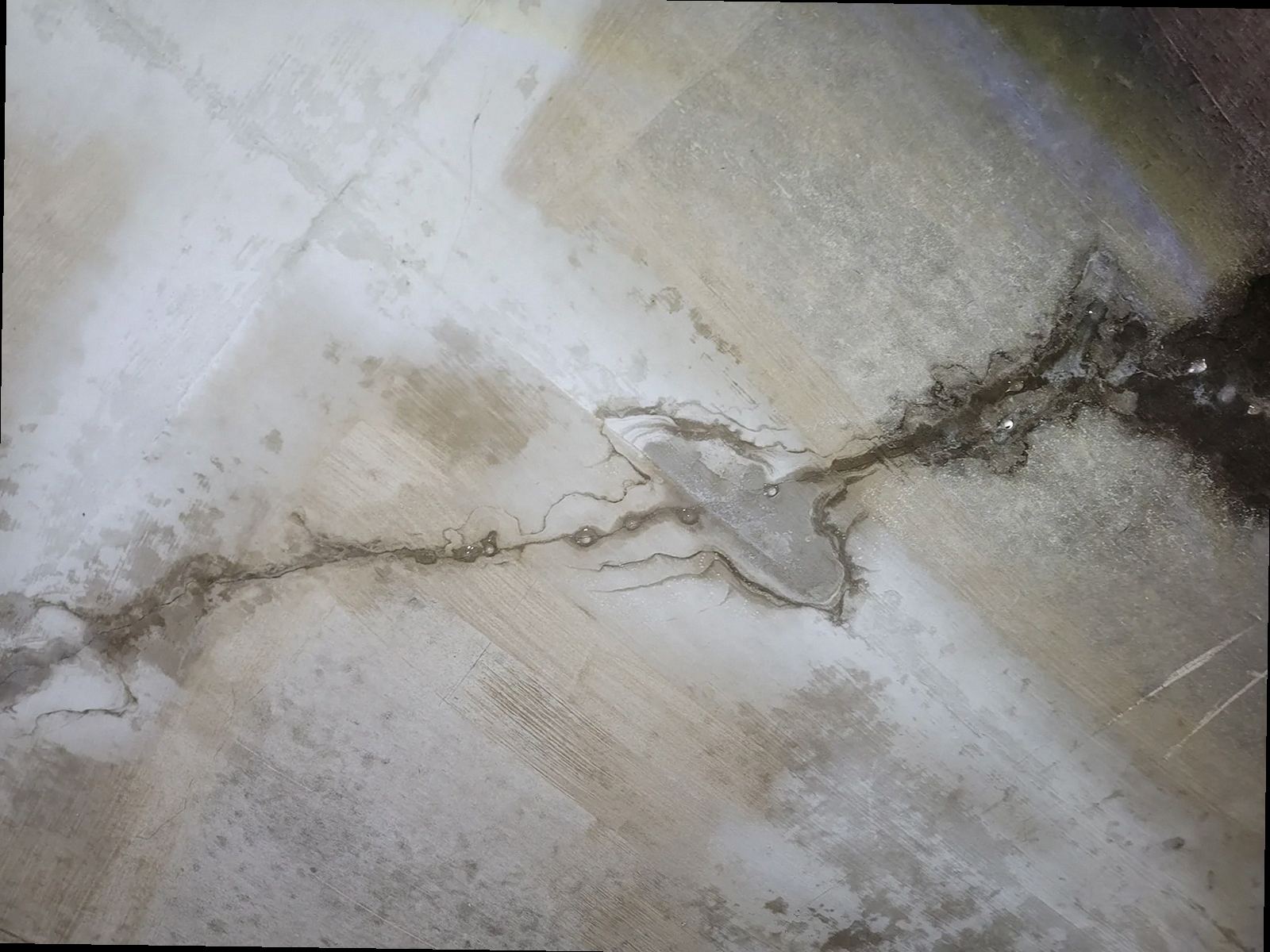천안시 서북구 누수탐지 바닥 누수 진단 전, 타일 아래에서 번지는 물자국을 확인하는 현장 이미지